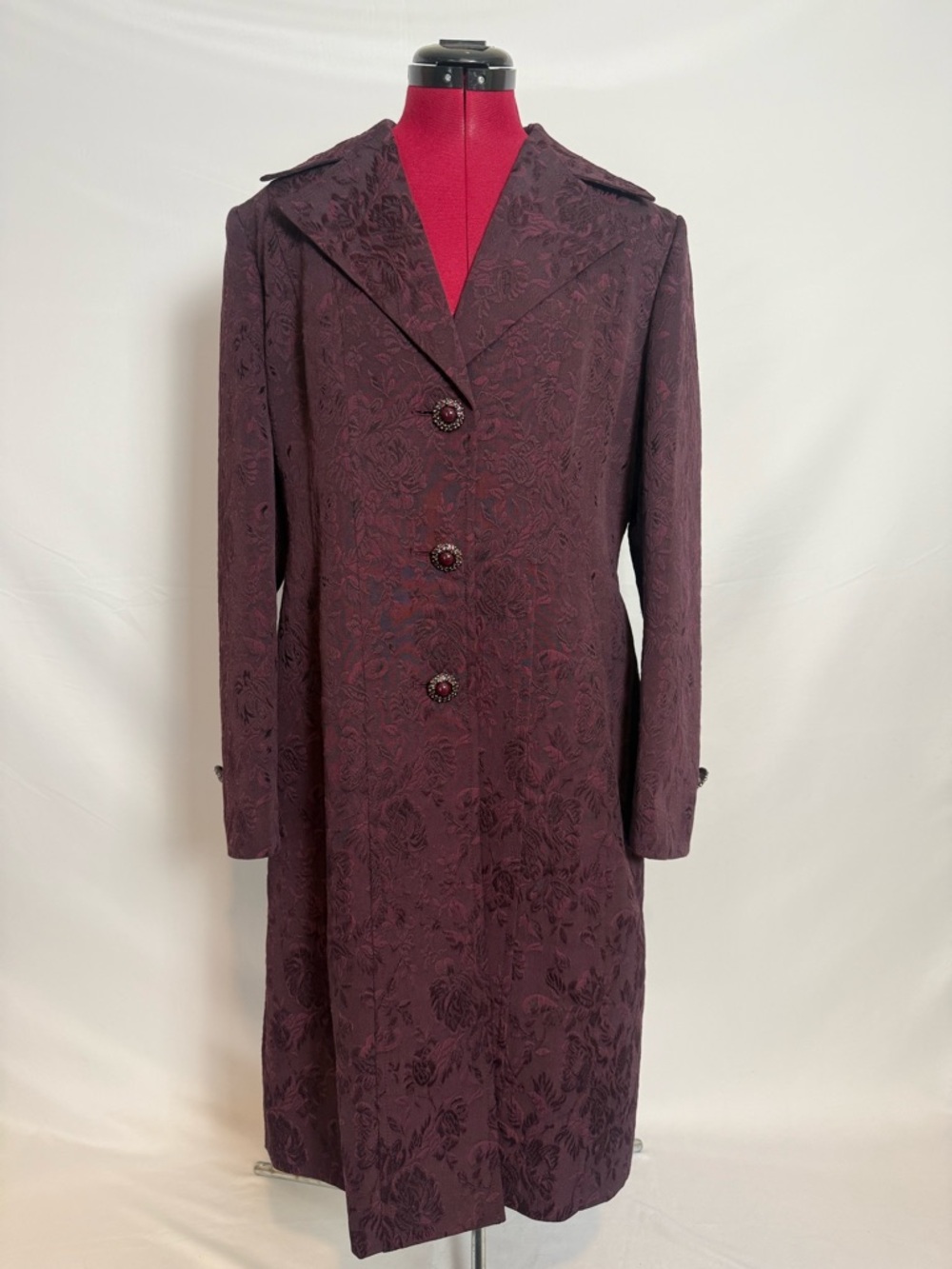 Kasper Plum Floral Jacquard Long Blazer Coat